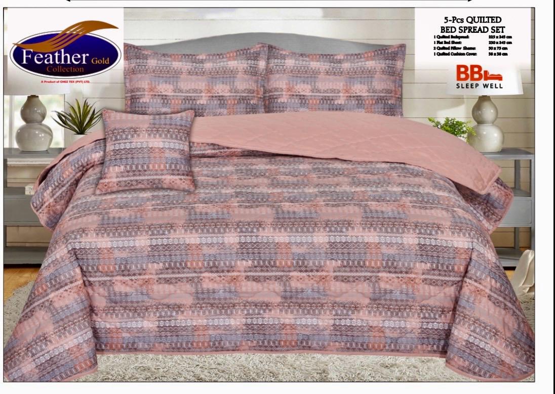 Feather _ King Size 5 Pcs Printed Quilt Set - FSB Bedding