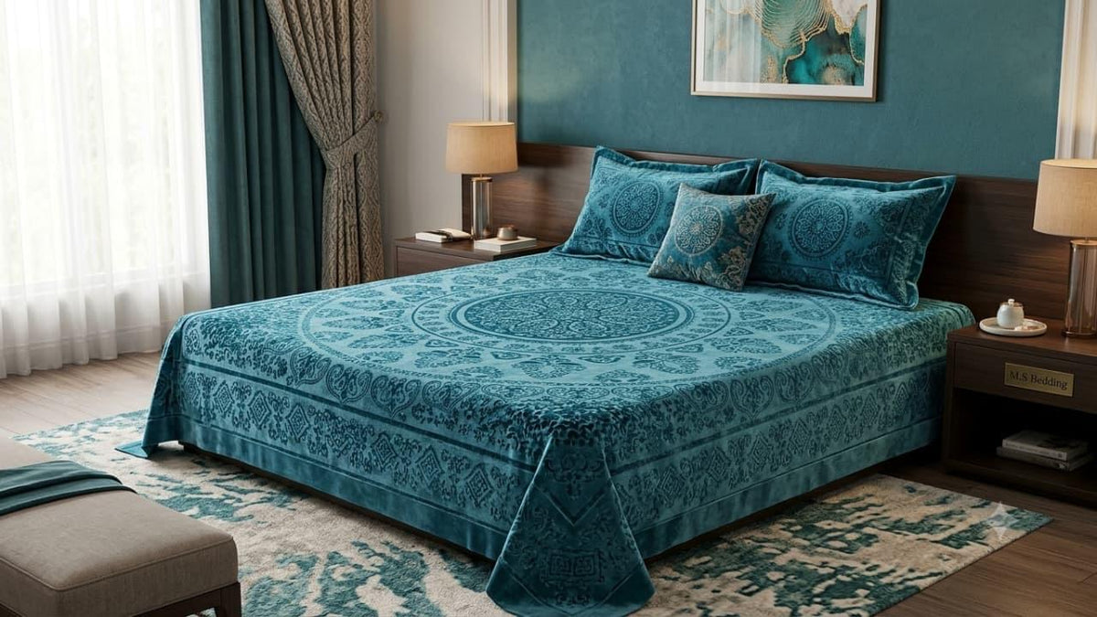Turkish Velvet Palachi 4 Border Bedsheet Set-3 pcs