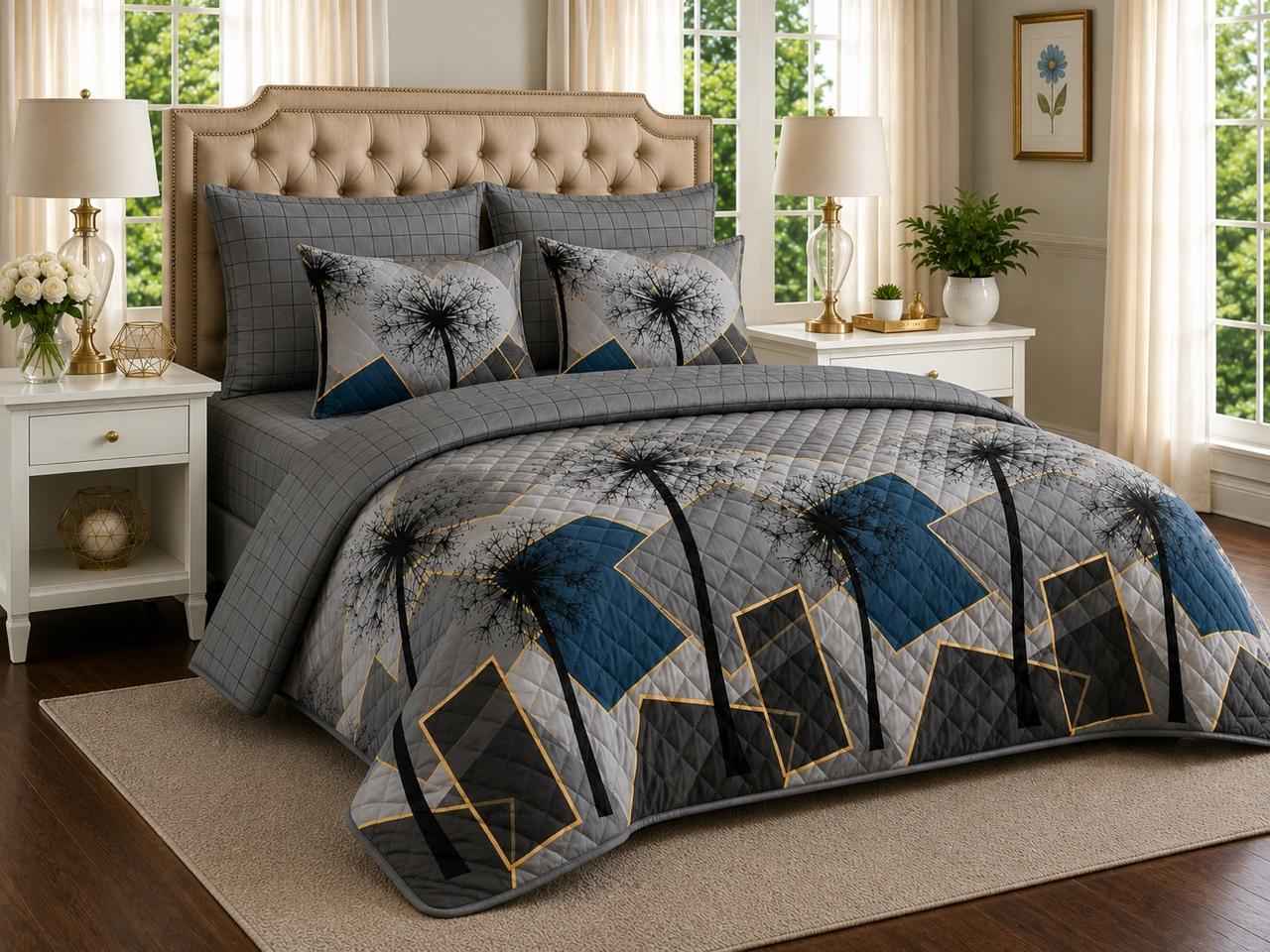 Abstract Dandelion 6 Pcs Geometric Block design Comforter Set - FSB Bedding