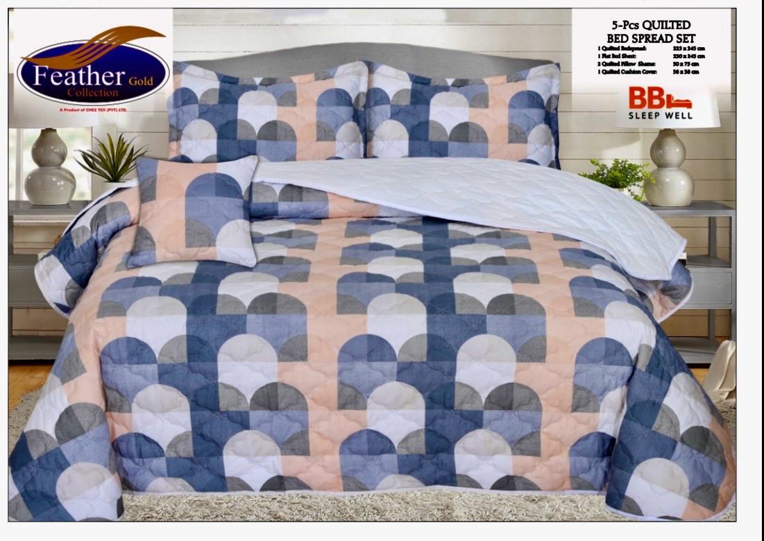 Feather _ King Size 5 Pcs Printed Quilt Set - FSB Bedding