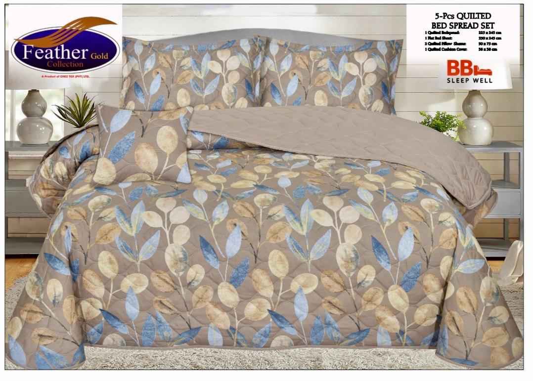 Feather _ King Size 5 Pcs Printed Quilt Set