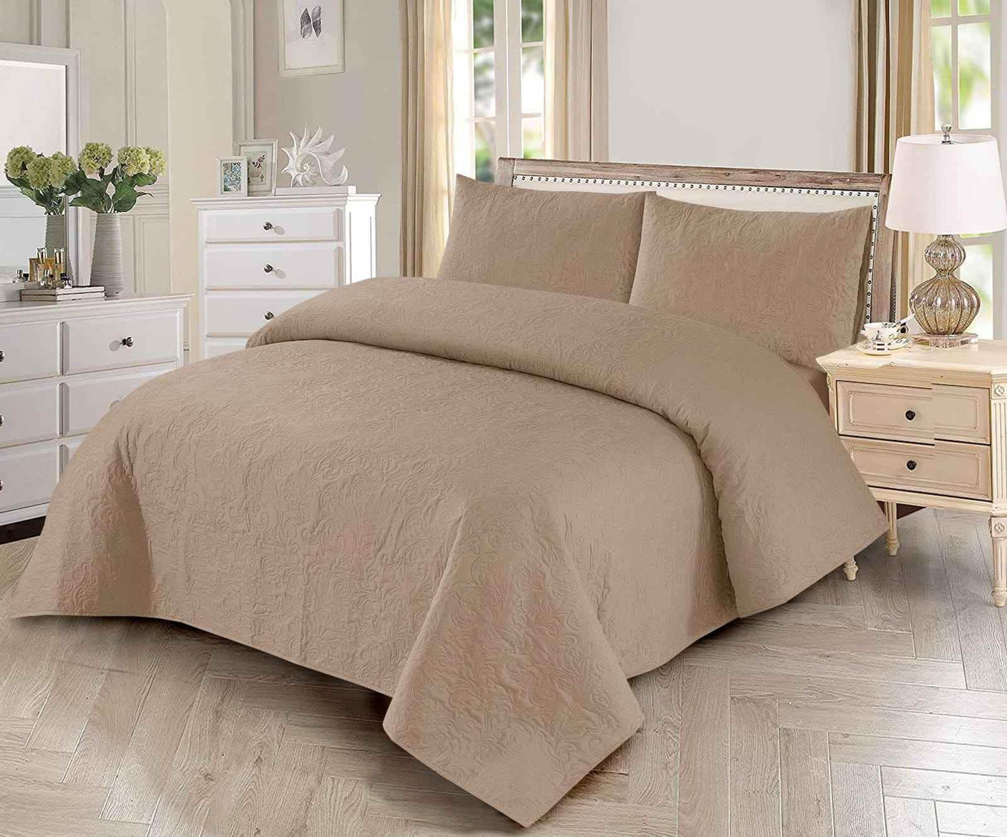 King Size Luxury Bedspread Set -3-Piece Elegant Bedroom Decor - FSB Bedding
