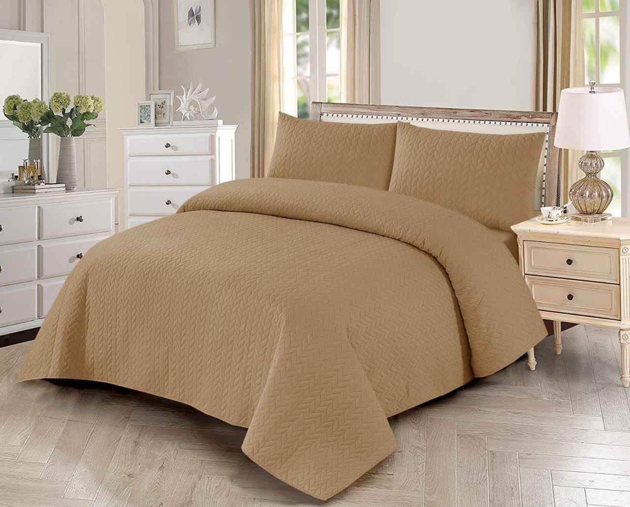 King Size Luxury Bedspread Set -3-Piece Elegant Bedroom Decor - FSB Bedding
