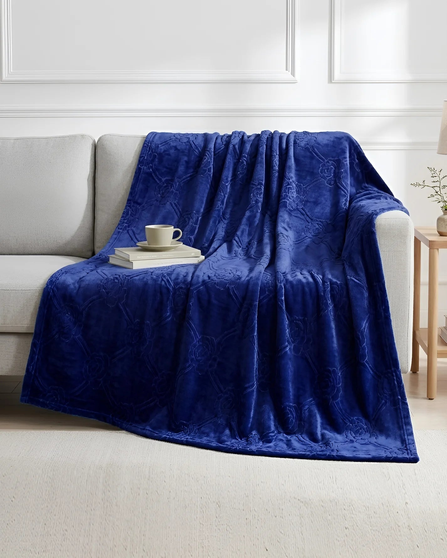 Mansion Flannel Blanket King Size - Royal Blue - FSB Bedding
